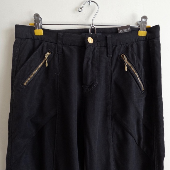 7 for All Mankind Women’s Lyocell Twill Moto Ankle Zip‎ Crop Pants Black Sz 24 - Picture 2 of 12